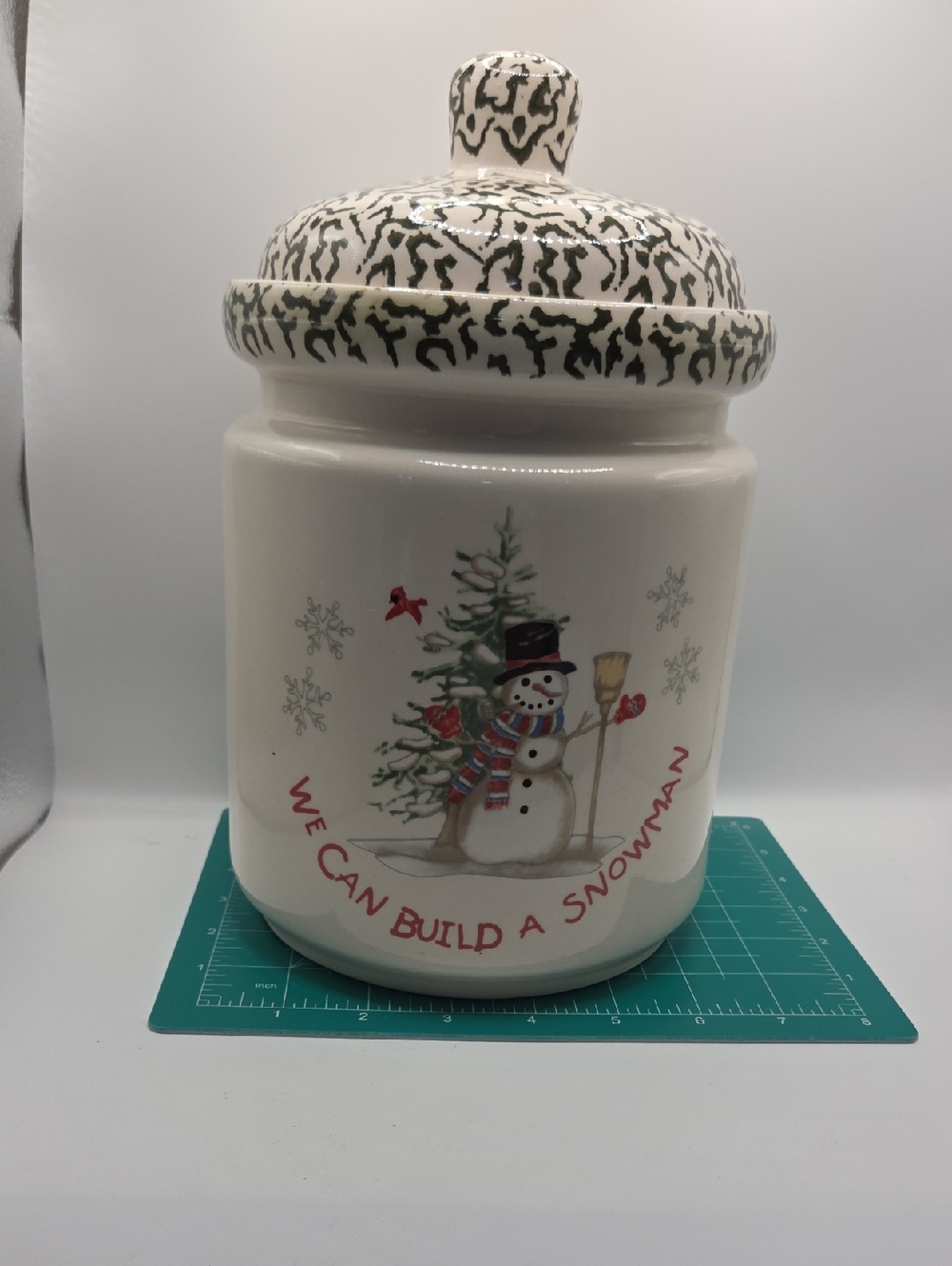 We Can Build A Snowman Cookie Jar. Stoneware Vintage